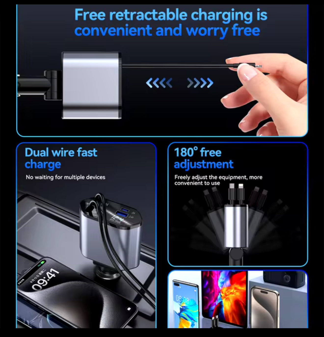 Retractable 4-in-1 Car Charger 