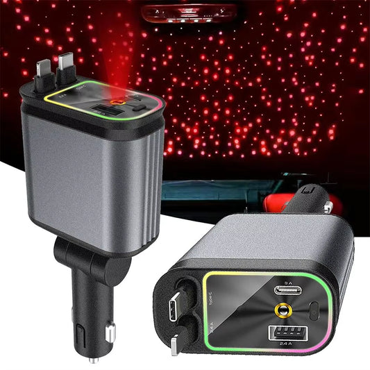 Retractable 4-in-1 Car Charger with Starlight 